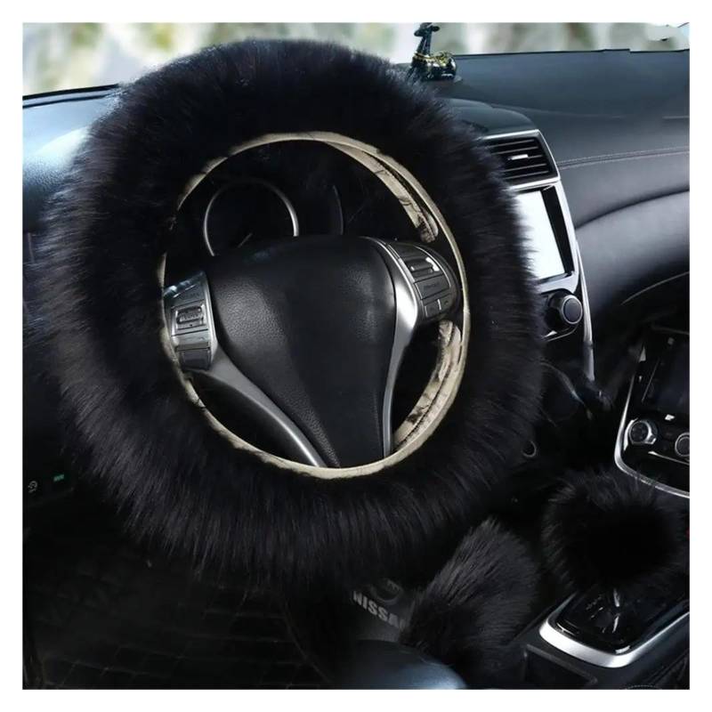 Auto Lenkradbezug 3PCS Pelz Auto Lenkrad Abdeckung Set Schaffell Auto Plüsch Warme Flauschige Fuzzy Auto Lenkrad Abdeckung Zubehör Für Frauen Mädchen Lenkrad Bezug(F) von Punxdda