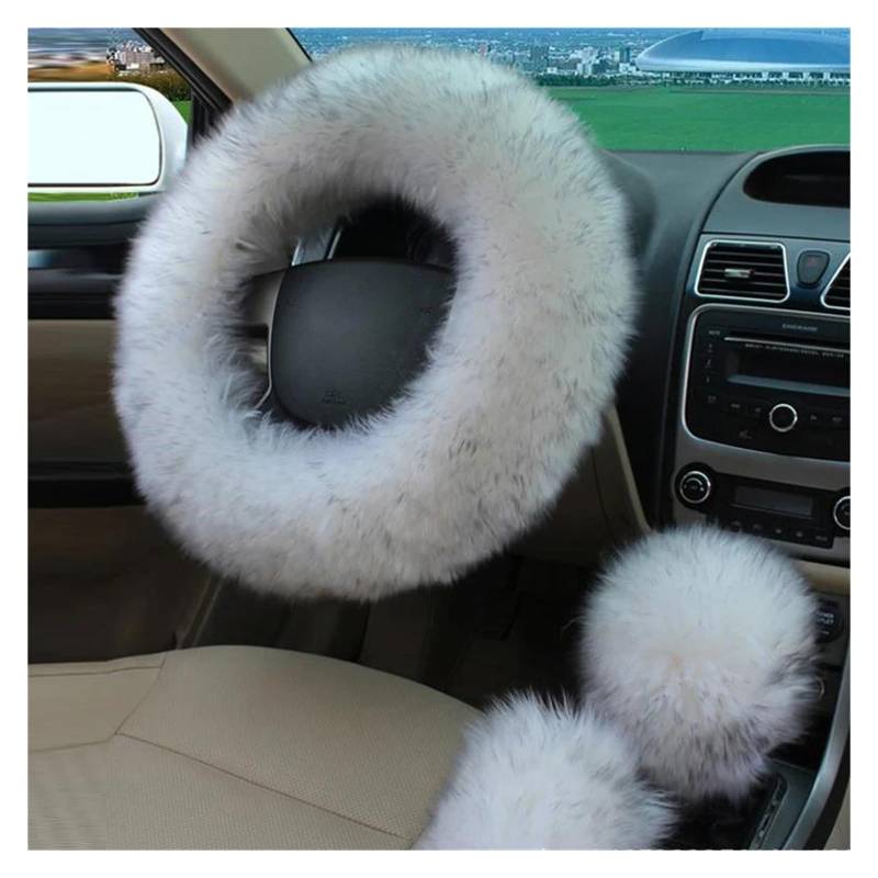 Auto Lenkradbezug Auto Flauschige Plüsch Lenkrad Abdeckung Winter Warme Fleece Nicht-Slip Griff Handschuhe Damen Auto Dekoration Zubehör Lenkrad Bezug(PO) von Punxdda