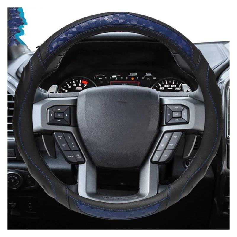 Auto Lenkradbezug Für Ford Für F150 Für F 150 Für Lobo Iber Leder Auto Lenkrad Abdeckung 3D Nicht-Slip Auto Zubehör Lenkrad Bezug(Blau) von Punxdda