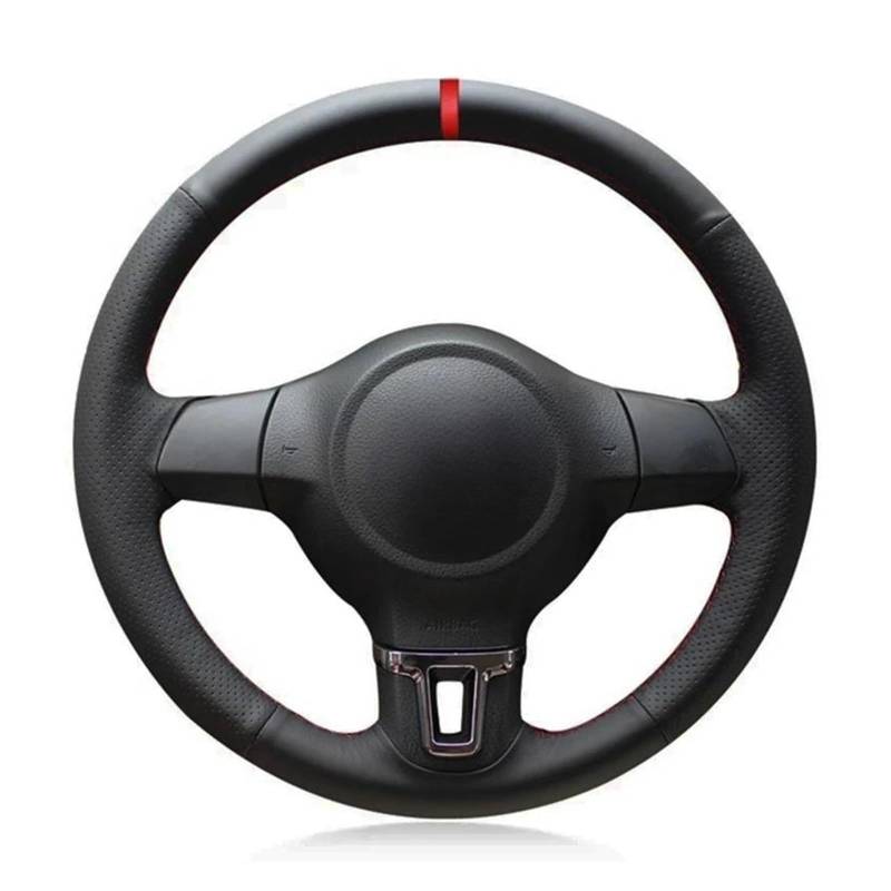 Auto Lenkradbezug Für Golf 6 Für Mk6 Für Polo Für MK5 2010-2013 Handgenähte Weiche Schwarz Künstliche Leder Auto Lenkrad Abdeckung Lenkrad Bezug(Black Thread) von Punxdda