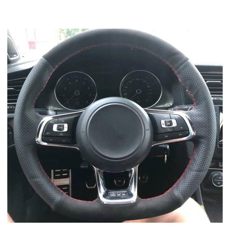 Auto Lenkradbezug Für Golf 7 Für GTI Für Golf Für R Für MK7 Polo Für GTI Für Scirocco 2015 2016 Auto Lenkrad Abdeckung Schwarz Echtes Leder Wildleder Lenkrad Bezug(Gg) von Punxdda