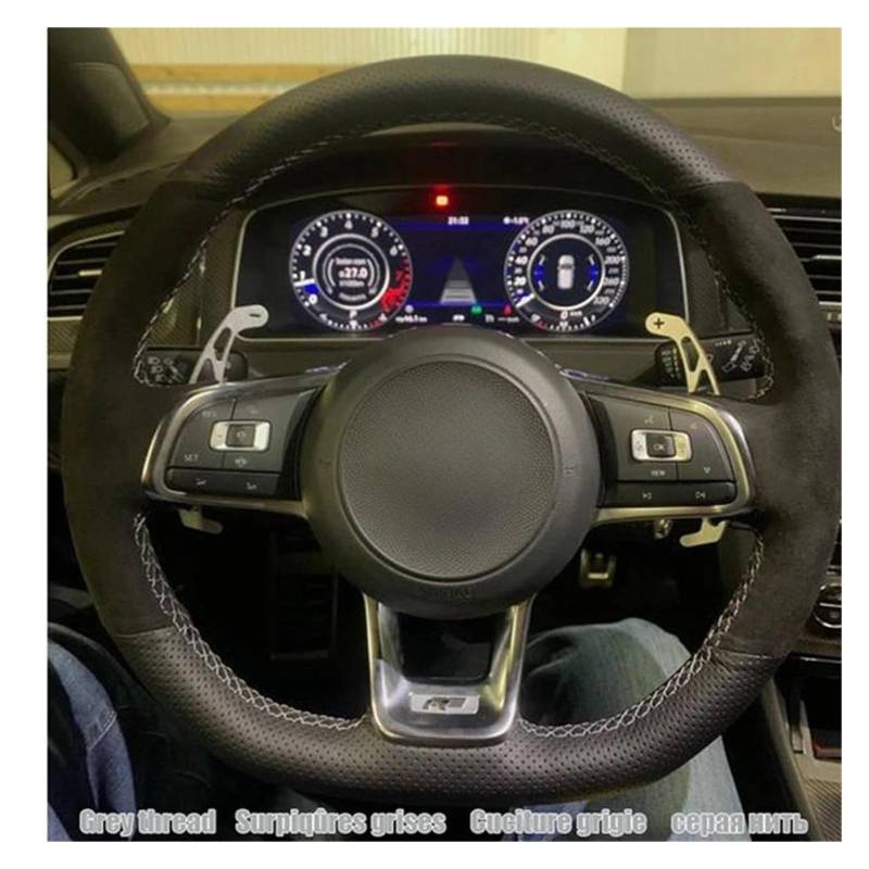 Auto Lenkradbezug Für Golf 7 Für GTI Für Golf Für R Für MK7 Polo Für Scirocco 2015 2016 Auto Lenkrad Abdeckung Anti-Slip Schwarz Wildleder Auto Zubehör Lenkrad Bezug(Jh) von Punxdda