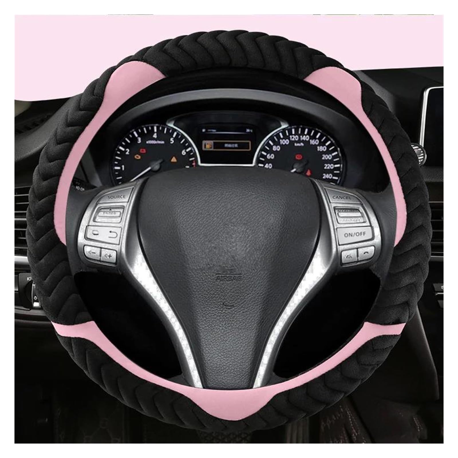 Auto Lenkradbezug Für Nissan Für Juke Für Kicks Für Rogue Sport Qashqai X-Trail Für Murano Xterra Für Pathfinder Für Armada Quest Auto Lenkräder Abdeckung Plüsch Lenkrad Bezug(PINK D Shape) von Punxdda