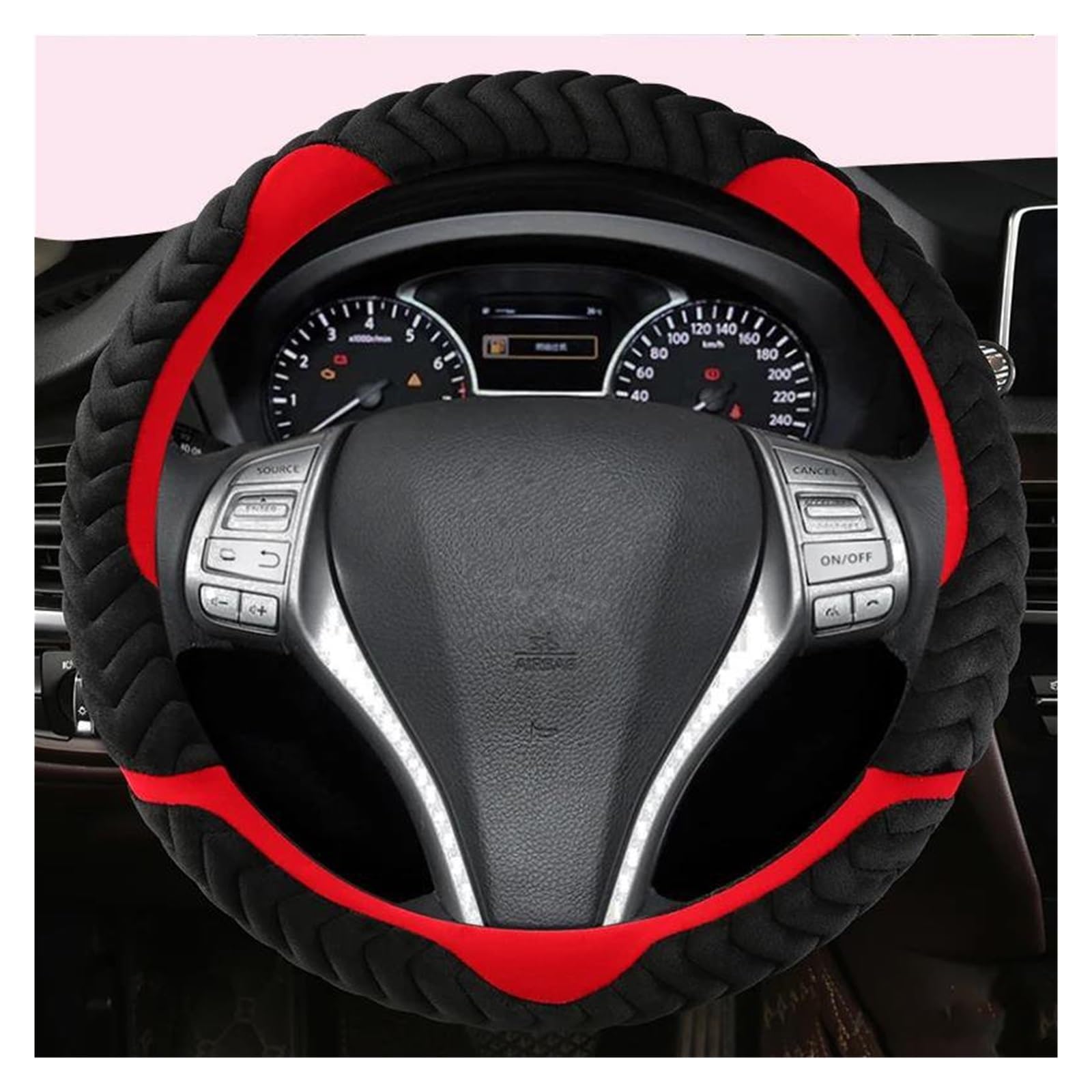 Auto Lenkradbezug Für Nissan Für Juke Für Kicks Für Rogue Sport Qashqai X-Trail Für Murano Xterra Für Pathfinder Für Armada Quest Auto Lenkräder Abdeckung Plüsch Lenkrad Bezug(RED D Shape) von Punxdda