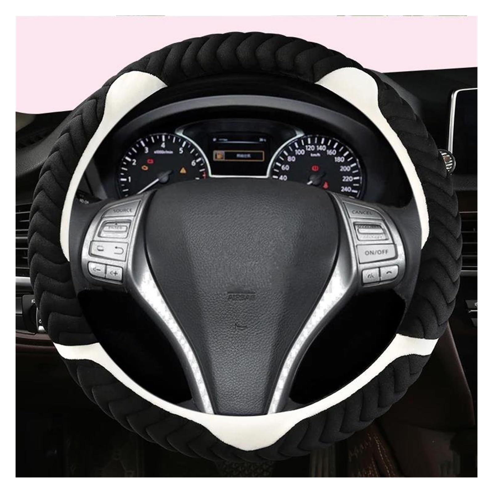 Auto Lenkradbezug Für Nissan Für Juke Für Kicks Für Rogue Sport Qashqai X-Trail Für Murano Xterra Für Pathfinder Für Armada Quest Auto Lenkräder Abdeckung Plüsch Lenkrad Bezug(White O Shape) von Punxdda