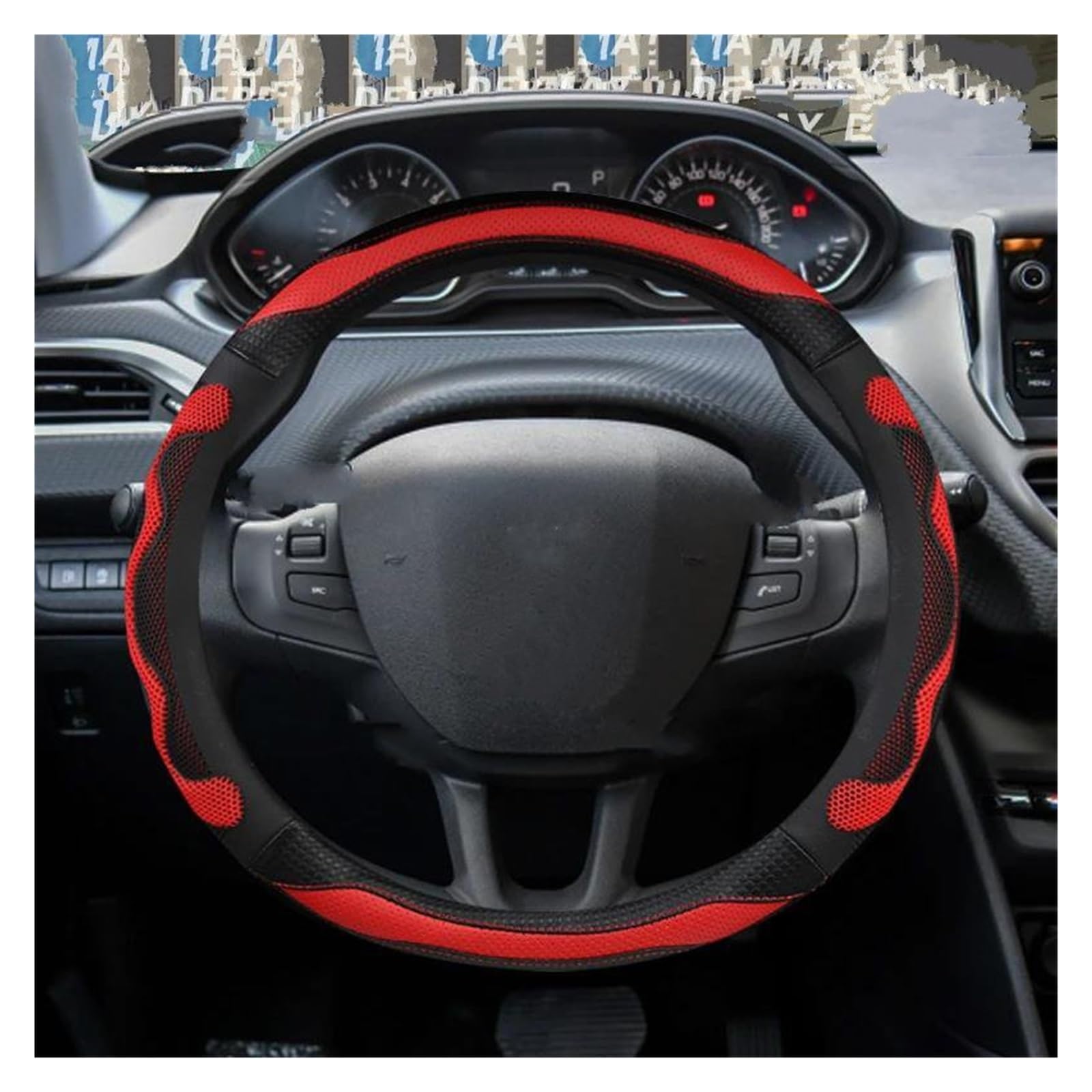 Auto Lenkradbezug Für Peugeot 2008 I II 2013~2022 Auto Lenkrad Abdeckung PU Leder Silica Gel 3D Nicht-Slip Massage Auto Zubehör Innen Lenkrad Bezug(H) von Punxdda