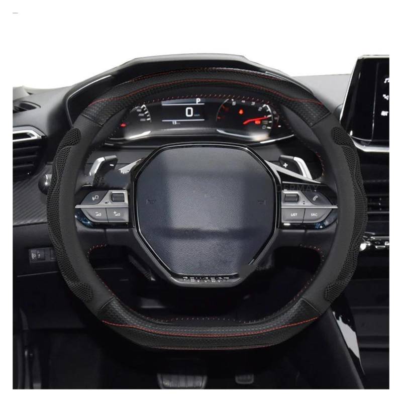 Auto Lenkradbezug Für Peugeot 2008 I II 2013~2022 Auto Lenkrad Abdeckung PU Leder Silica Gel 3D Nicht-Slip Massage Auto Zubehör Innen Lenkrad Bezug(J) von Punxdda