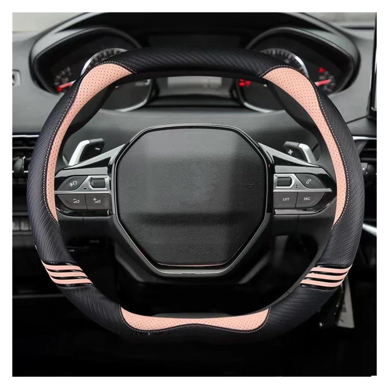 Auto Lenkradbezug Für Peugeot Für 508 3008 GT 4008 5008 2017 2018 2019 E 2008 2020 2021 Carbon Fiber Pu Auto Lenkrad Abdeckung Auto Teile Lenkrad Bezug(PINK) von Punxdda