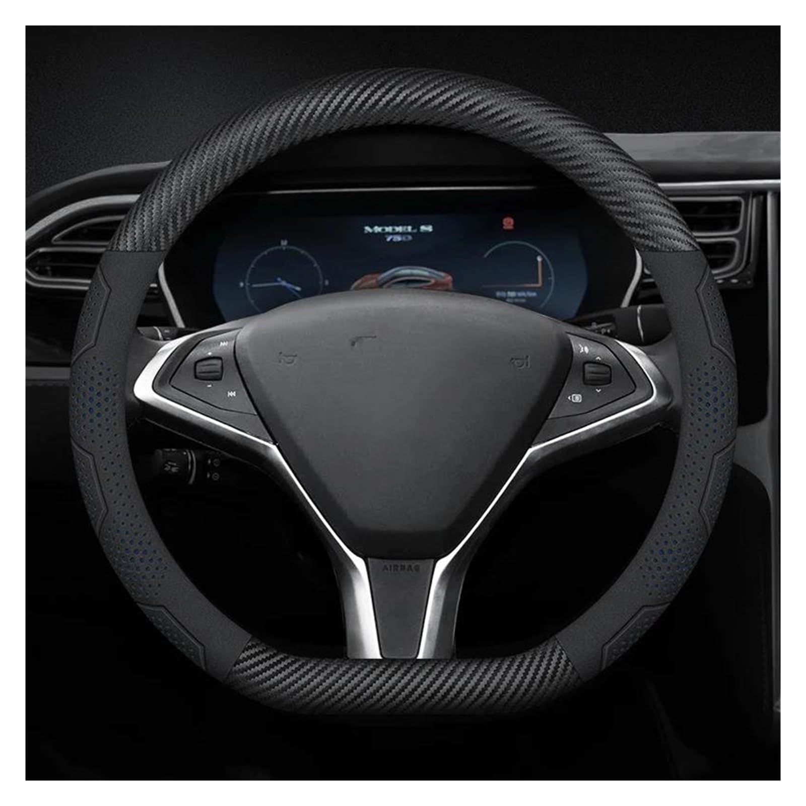 Auto Lenkradbezug Für Tesla Für Modell 3 Für Modell Y Für Modell S Für Modell X Für Carbon Faser Wildleder Mikrofaser Leder Anti-Slip Lenkrad Abdeckung Auto Zubehör Lenkrad Bezug(A) von Punxdda