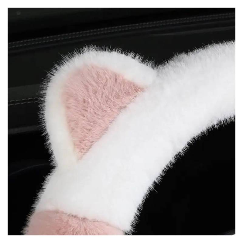 Auto Lenkradbezug Universal Nicht-Slip Weiche Nette Katze Ohren Plüsch Lenkrad Abdeckung Winter Auto Interior Styling Dekoration Auto Lenkung Abdeckung Auto Lenkrad Bezug(Black-White) von Punxdda