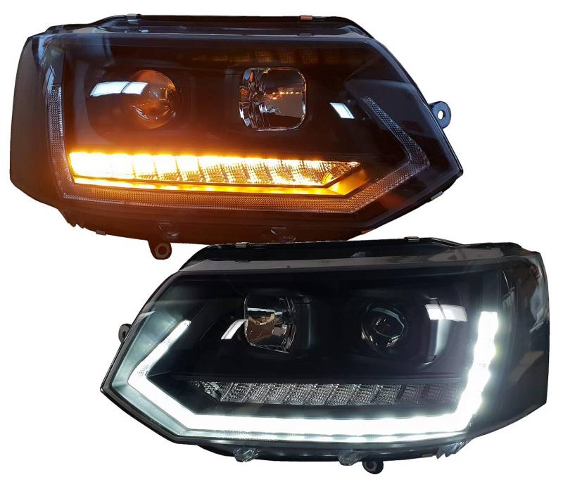 Pure Cardesign Scheinwerfer schwarz SWV42SLGXBY Tagfahrlicht passend für VW T5 Facelift Bj 09-15 LED Blinker von Pure Cardesign