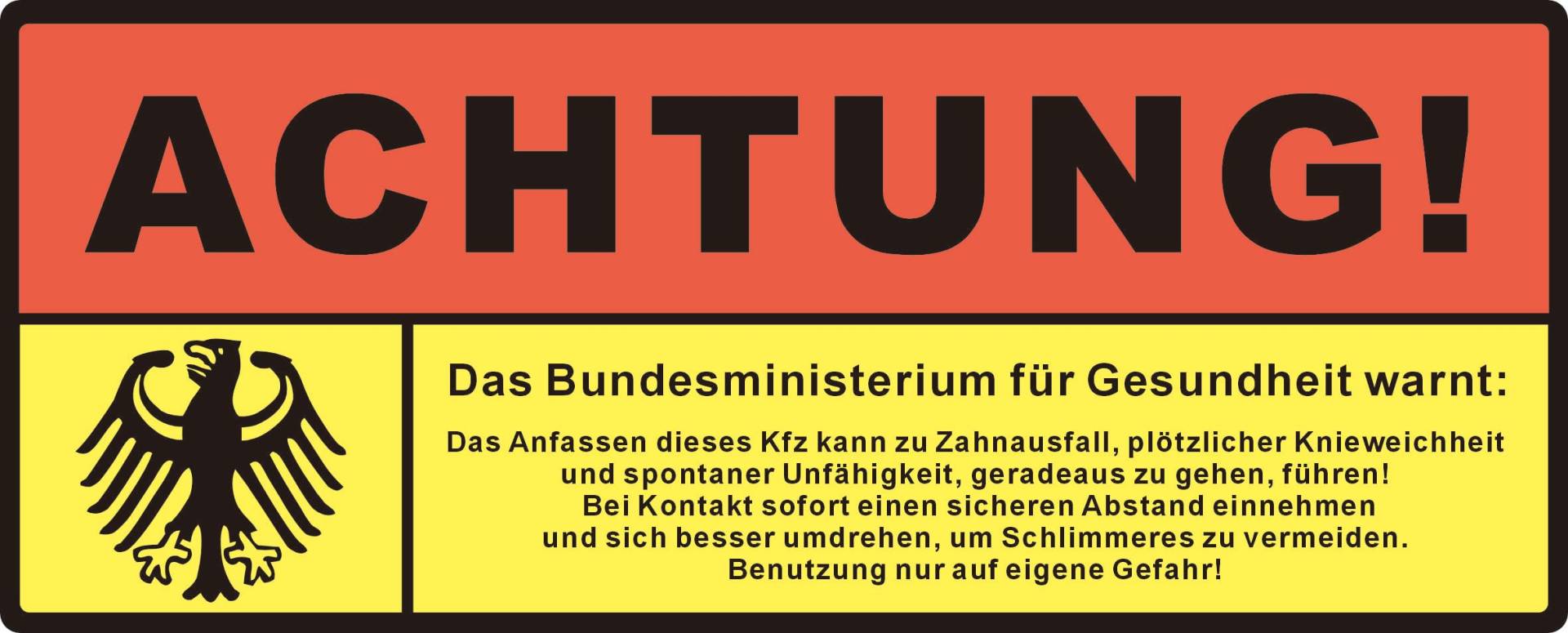 Lustiger KFZ Aufkleber „ACHTUNG! Anfassen führt zu Zahnausfall!“ – 2 Stück – 10 x 4 cm – Selbstklebende, wetterfeste Vinylfolie – Außenklebend für Auto, Motorrad, Hinweis „Nicht berühren“ von Pure Print Cut