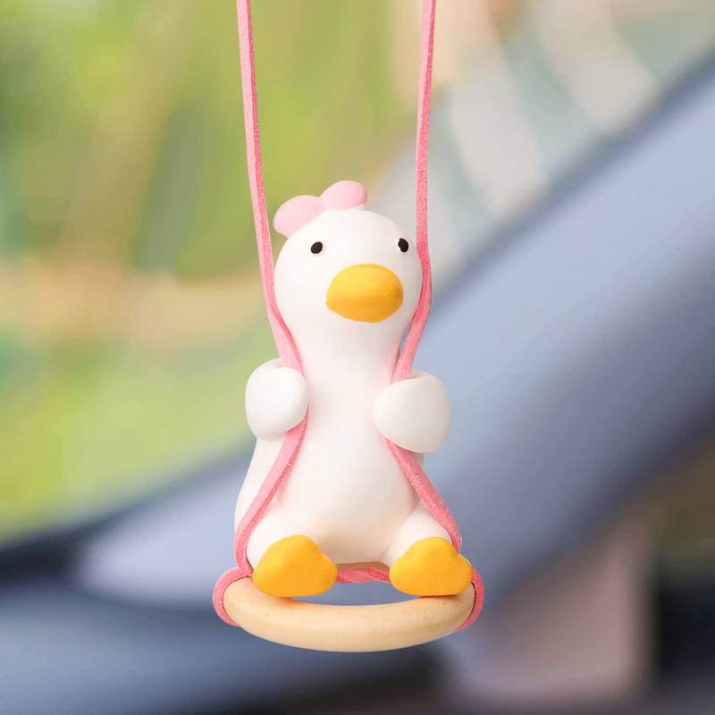 Süße Schaukel Ente Dekor, Auto Anhänger Swinging Duck mit Schwimmring Car Accessories Auto Rückspiegel Innen Dekoration Fliegende Ente Hänge Ornament Spiegel Charms Zubehör Lustige Geschenke, Rosa von Pwsap