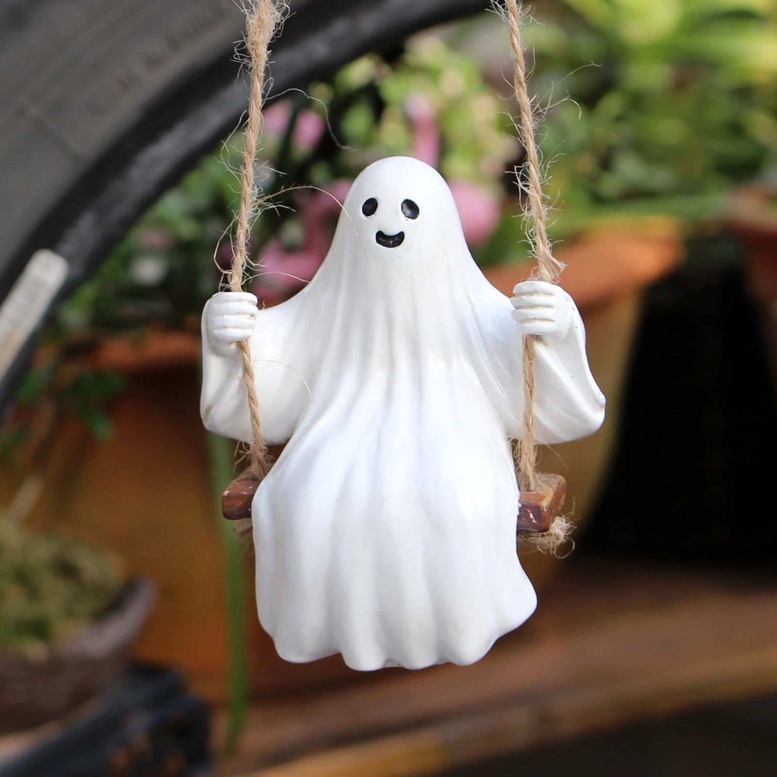 Süße Schwingender Geist Dekor, Auto Anhänger Swinging Ghost, Halloween Fliegende Geist Hänge Ornament, Car Accessories Auto Rückspiegel Innen Dekor Spiegel Charms Zubehör, Lustige Geschenke von Pwsap