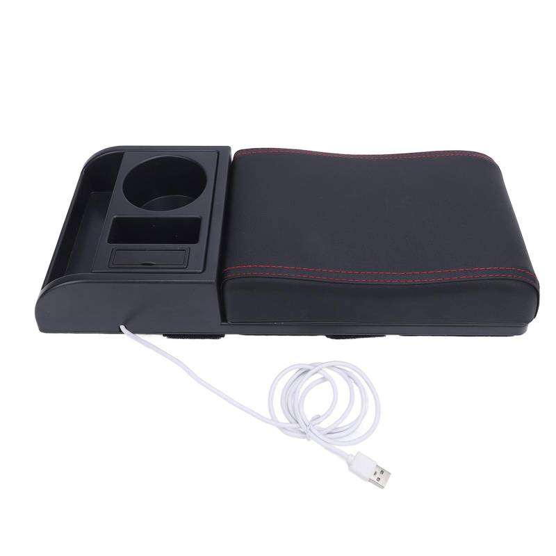 Auto -Center -Konsolen -Armlehnenkissen, PU -Leder -Auto -Armlehnenkissen mit USB -Ladeanschluss -Tasse, Universal Car Armlrenest Box Cover Protector für die Meisten Fahrzeuge von Pyhodi