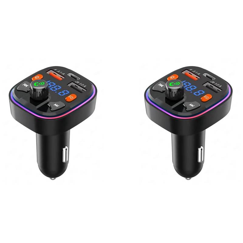 Pyugxab 2X Bluetooth-FM-Transmitter für das Auto - Dualer USB-Anschluss und Typ-C-PD-AutoladegeräT, 7-Farben-LED-Hintergrundbeleuchtung, MP3-Musikplayer von Pyugxab