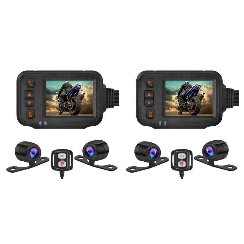 Pyugxab 2X Motorrad Kamera Dash Cam, 2Zoll IPS Bildschirm 1080P + 720P Dual AHD Fahrrad Dashcam G-Sensor Parken Rekorder Schwarz von Pyugxab