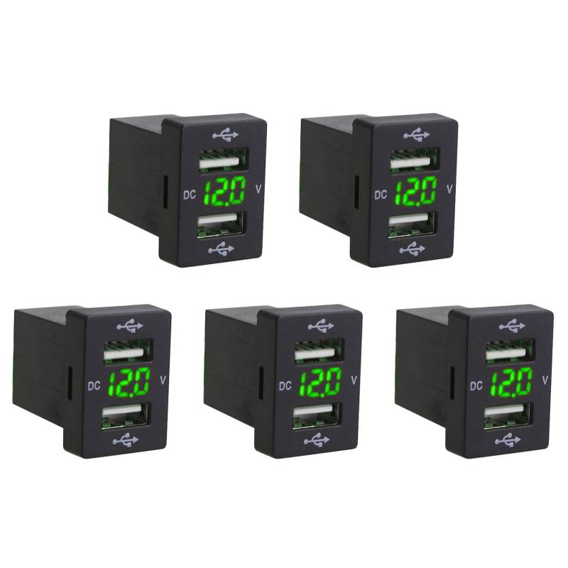 Pyugxab 5X 12 V Auto LadegeräT mit Sicherung für 5 V 4.2A Auto Buchse LadegeräT für Telefon Led Display Meter Voltmeter (GrüN) von Pyugxab