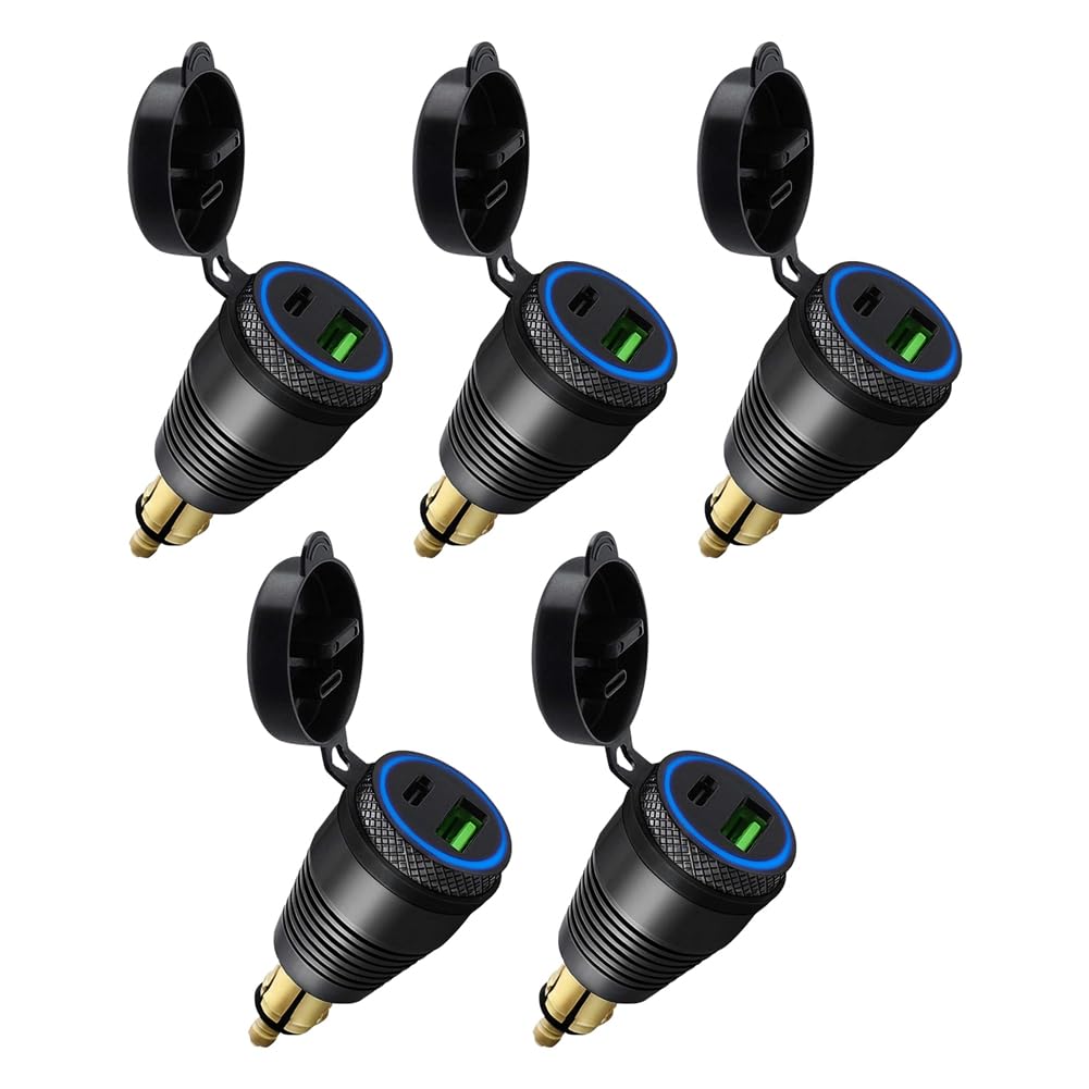 Pyugxab 5X Motorrad DIN Stecker Wasserdichtes Ladegerät EIN QC3.0 USB Ladegerät & Typ C 30W Netzteil Adapter Buchse von Pyugxab