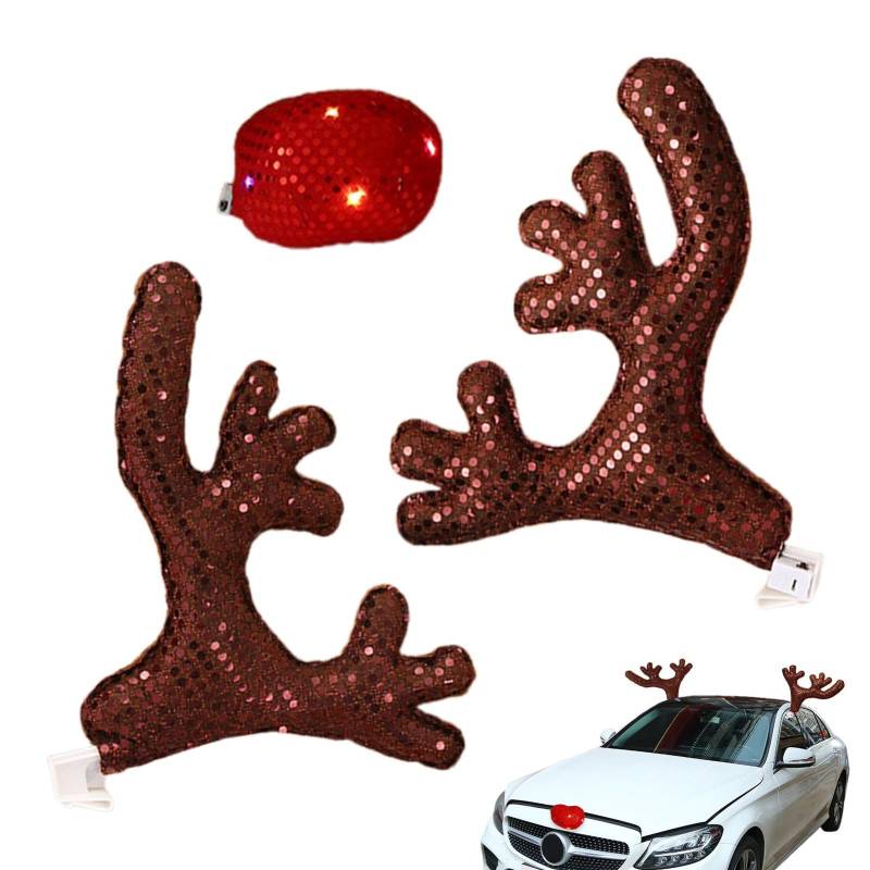 Reindeer Car Decoration Light Up Reindeer Antlers Kit Holiday Automotive Decor Car Costume Accessories Christmas Car Antlers Festive Vehicle Decorations Holiday Window Decor Christmas Truck Accessorie von Pzuryhg