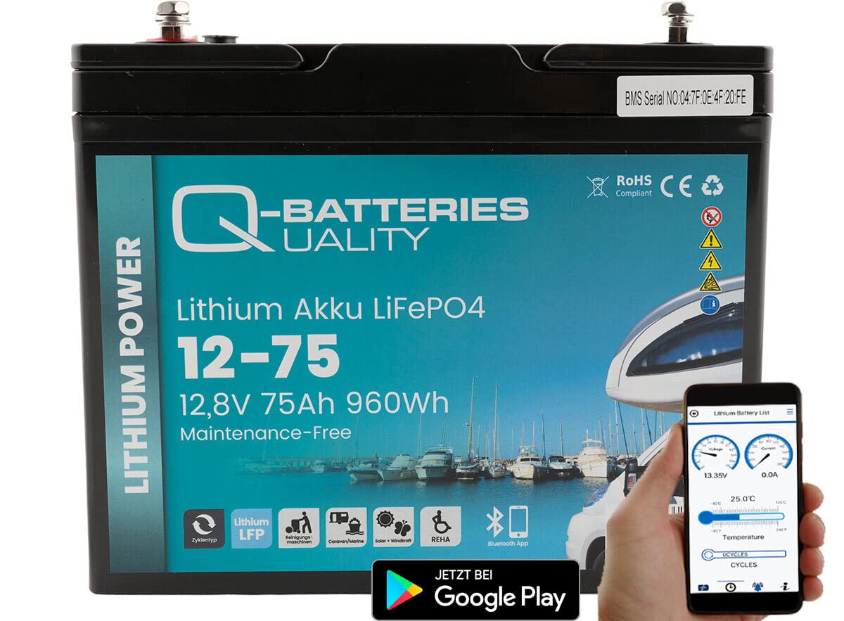 Q-Batteries Lithium Akku 12-75 12,8V 75Ah 960Wh LiFePO4 Batterie mit Bluetooth von Q-Batteries