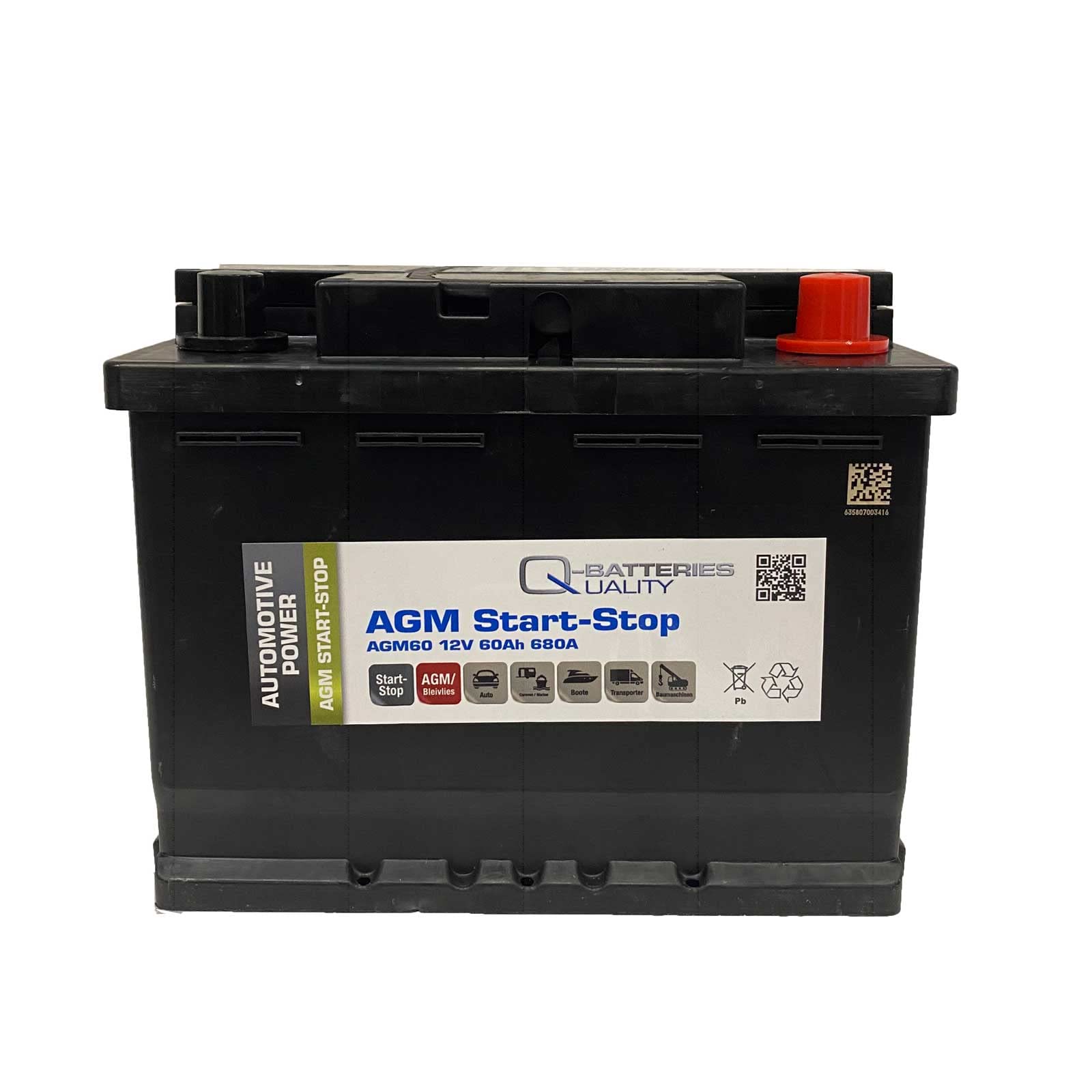 Q-Batteries Start-Stop Autobatterie AGM60 12V 60Ah 680A von Q-Batteries