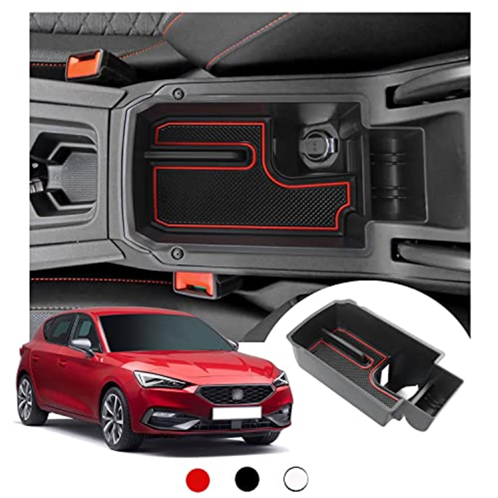 QASULER, Kompatibel mit Cuprα, Formentor, for Seat, Leon MK4 2020-2024 Mittelkonsolen-Aufbewahrungsbox, for Seat, Leon KL FR ST Armlehnen-Organizer-Ablage Mittelarmlehne Handschuhfach Zubehör Armlehn von QASULER