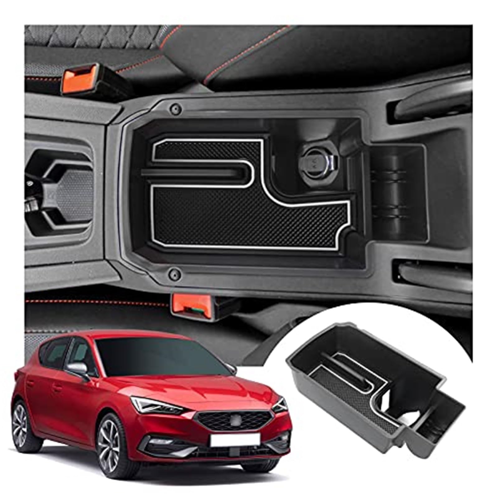 QASULER, Kompatibel mit Cuprα, Formentor, for Seat, Leon MK4 2020-2024 Mittelkonsolen-Aufbewahrungsbox, for Seat, Leon KL FR ST Armlehnen-Organizer-Ablage Mittelarmlehne Handschuhfach Zubehör Armlehn von QASULER