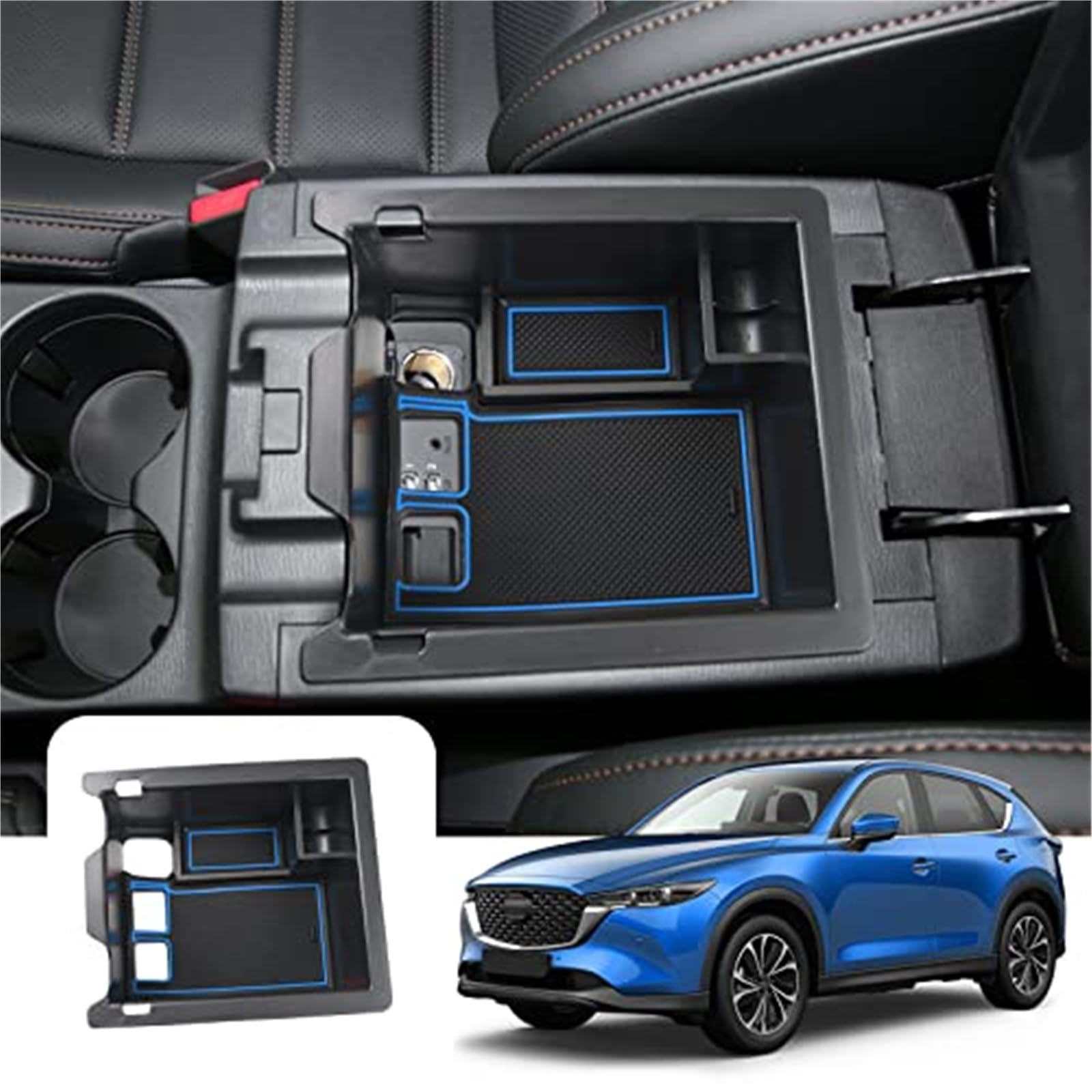 QASULER, Kompatibel mit Mazda, CX-5 KF 2017-2023 Mittelkonsole Aufbewahrungsbox Armlehnenablage Handschuhfach Organizer, CX-5 KF Zubehör Aufbewahrungsbox Armlehnen-Aufbewahrungsbox(Blue) von QASULER