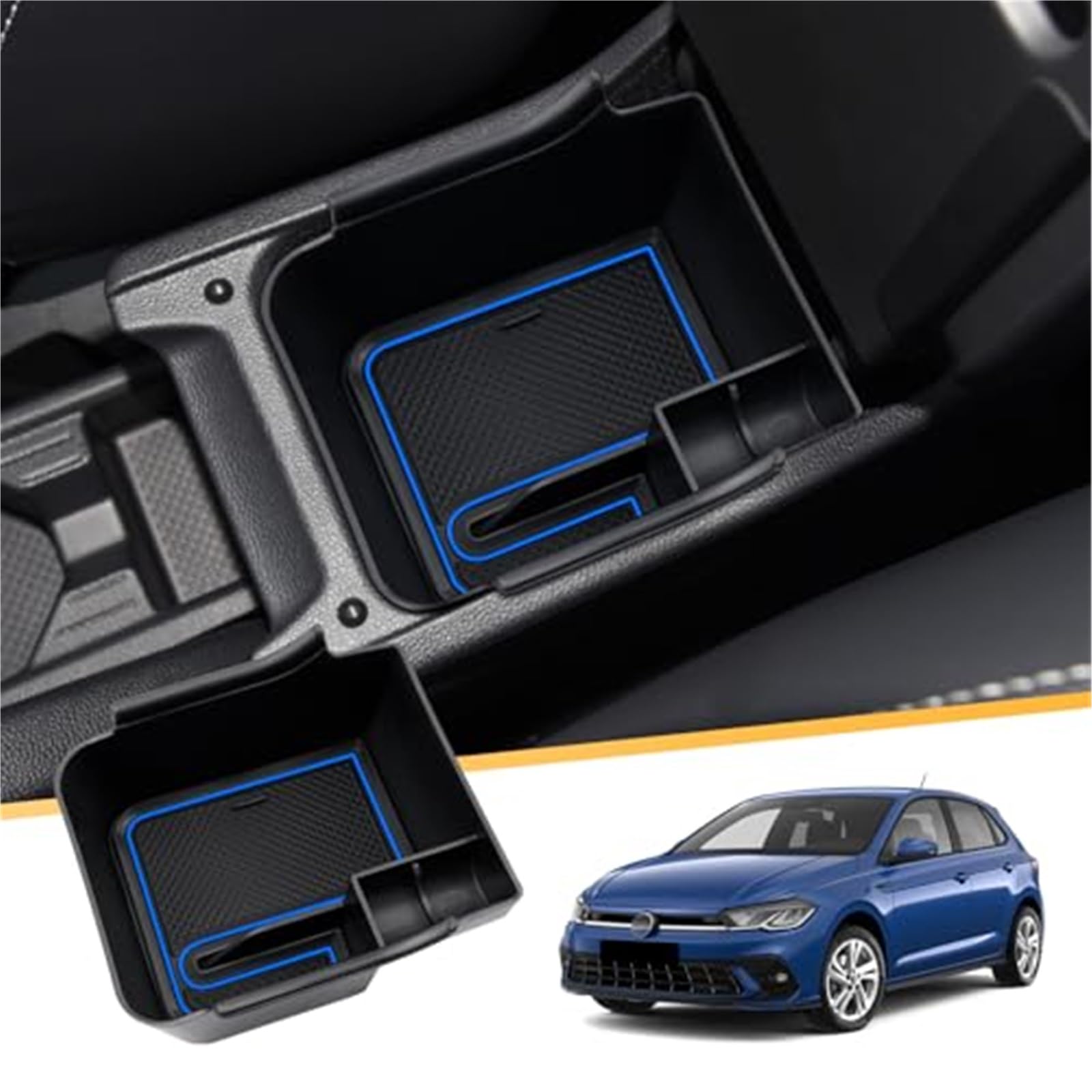 QASULER, Kompatibel mit VW, Polo, MK6 AW GTI Auto Aufbewahrungsbox Handschuhfach, Mittelkonsole Organizer Fach Organizer, for Polo, MK6 Zubehör Armlehnen-Aufbewahrungsbox(Blue) von QASULER