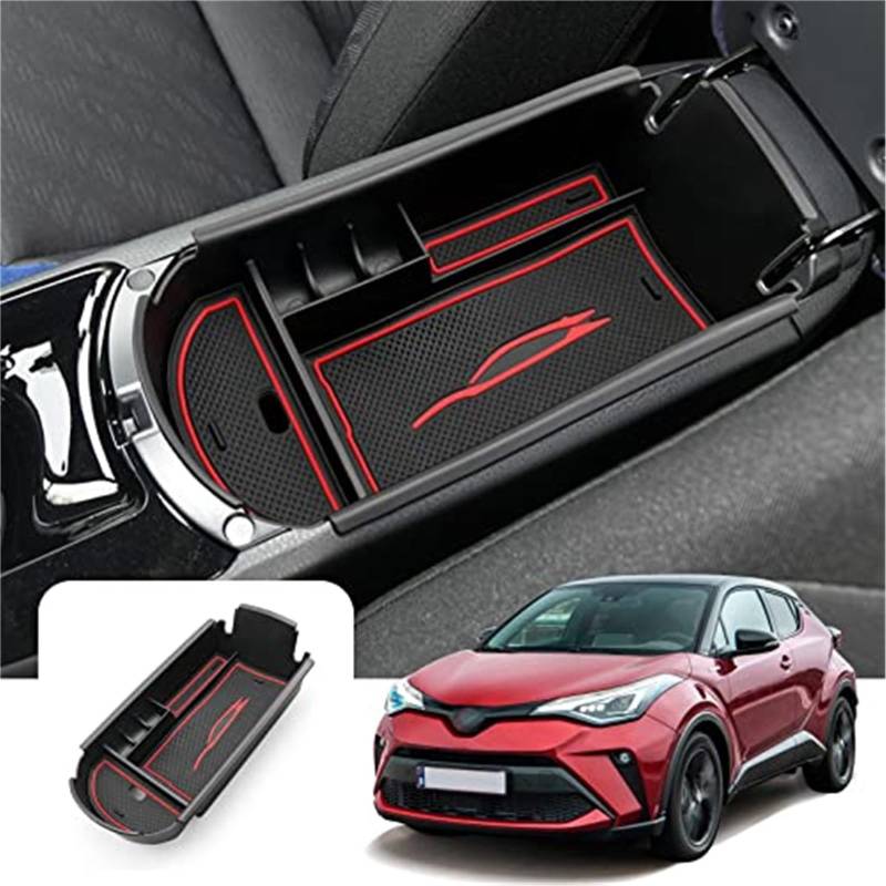 QASULER, for Toyota, C-HR II Hybrid PHEV 2024 2025 2026 Mittelkonsole Aufbewahrungsbox, CHR AX20 Armlehne Organizer Ablage Mittelarmlehne Handschuhfach Zubehör Aufbewahrungsbox Armlehnen-Aufbewahrung von QASULER