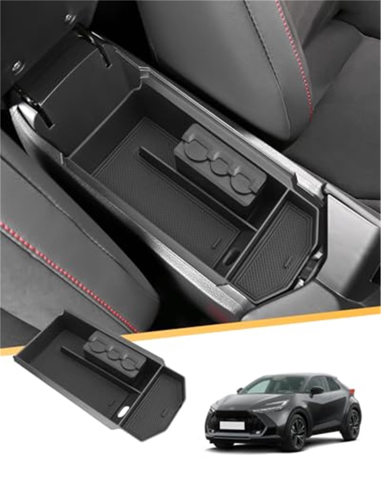 QASULER, for Toyota, C-HR II Hybrid PHEV 2024 2025 2026 Mittelkonsole Aufbewahrungsbox, CHR AX20 Armlehne Organizer Ablage Mittelarmlehne Handschuhfach Zubehör Aufbewahrungsbox Armlehnen-Aufbewahrung von QASULER