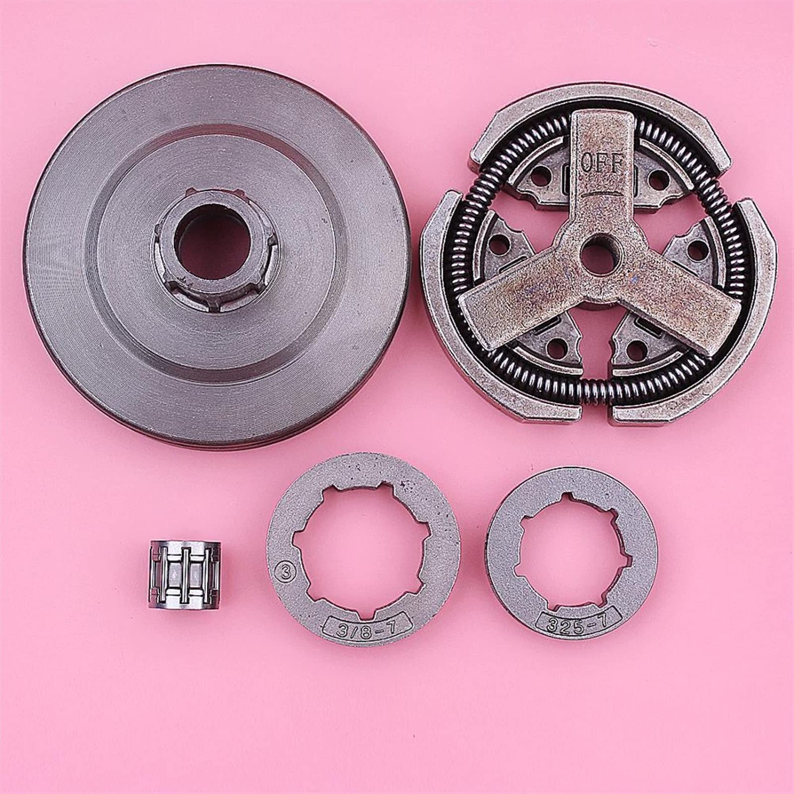 QASULER 3/8 "325" 7T Kettenrad Felge Kupplung Trommel Nadellager Kit 3800 38cc Kettensäge Teile Auto-Kupplungssatz von QASULER