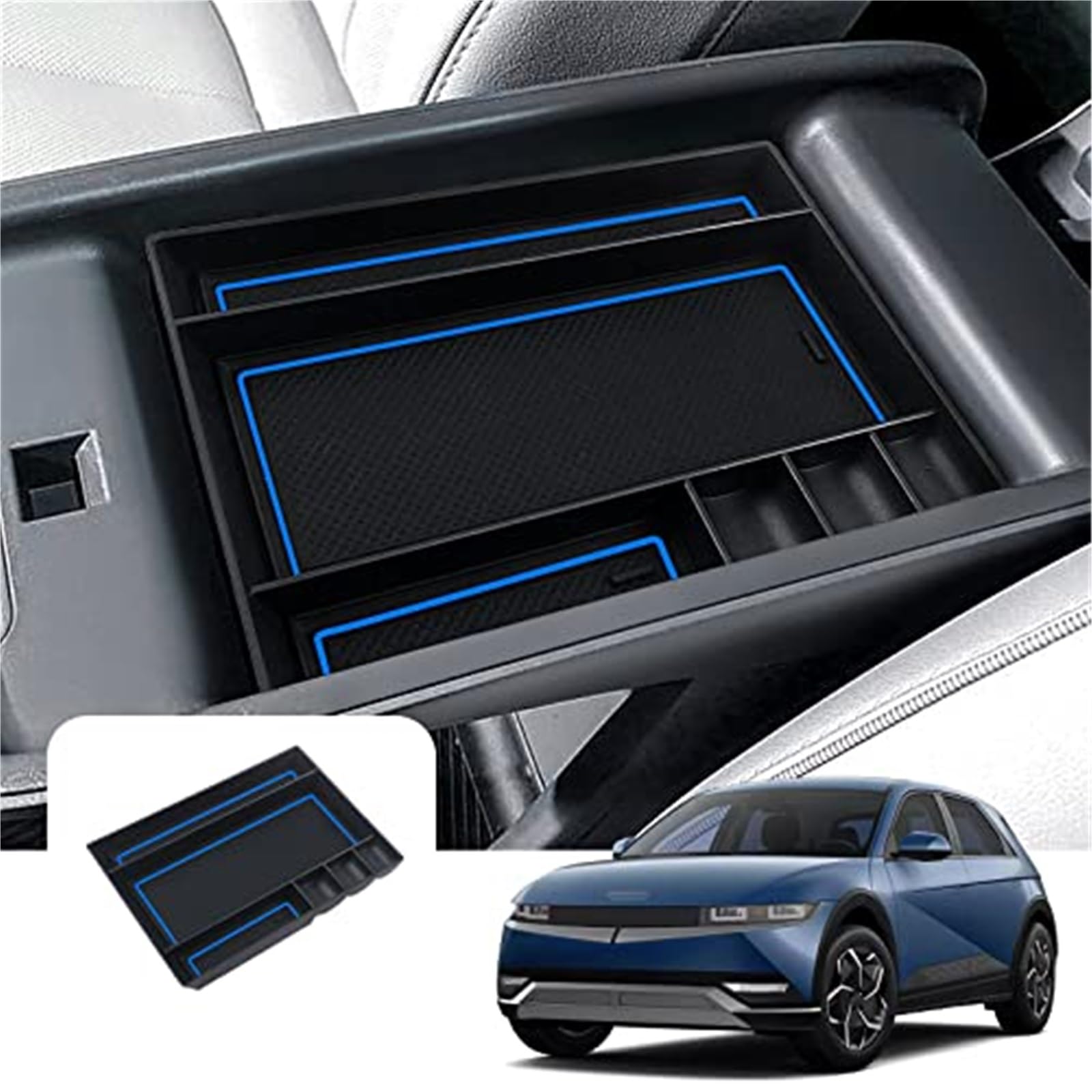 QASULER Auto-Armlehnen-Organizer, for Hyundai, Ioniq 5 2022 2023, Aufbewahrungsbox for die Mittelkonsole mit rutschfesten Matten, Ioniq 5-Handschuhfach-Containerbox, Innenzubehör Armlehnen-Aufbewahrun von QASULER