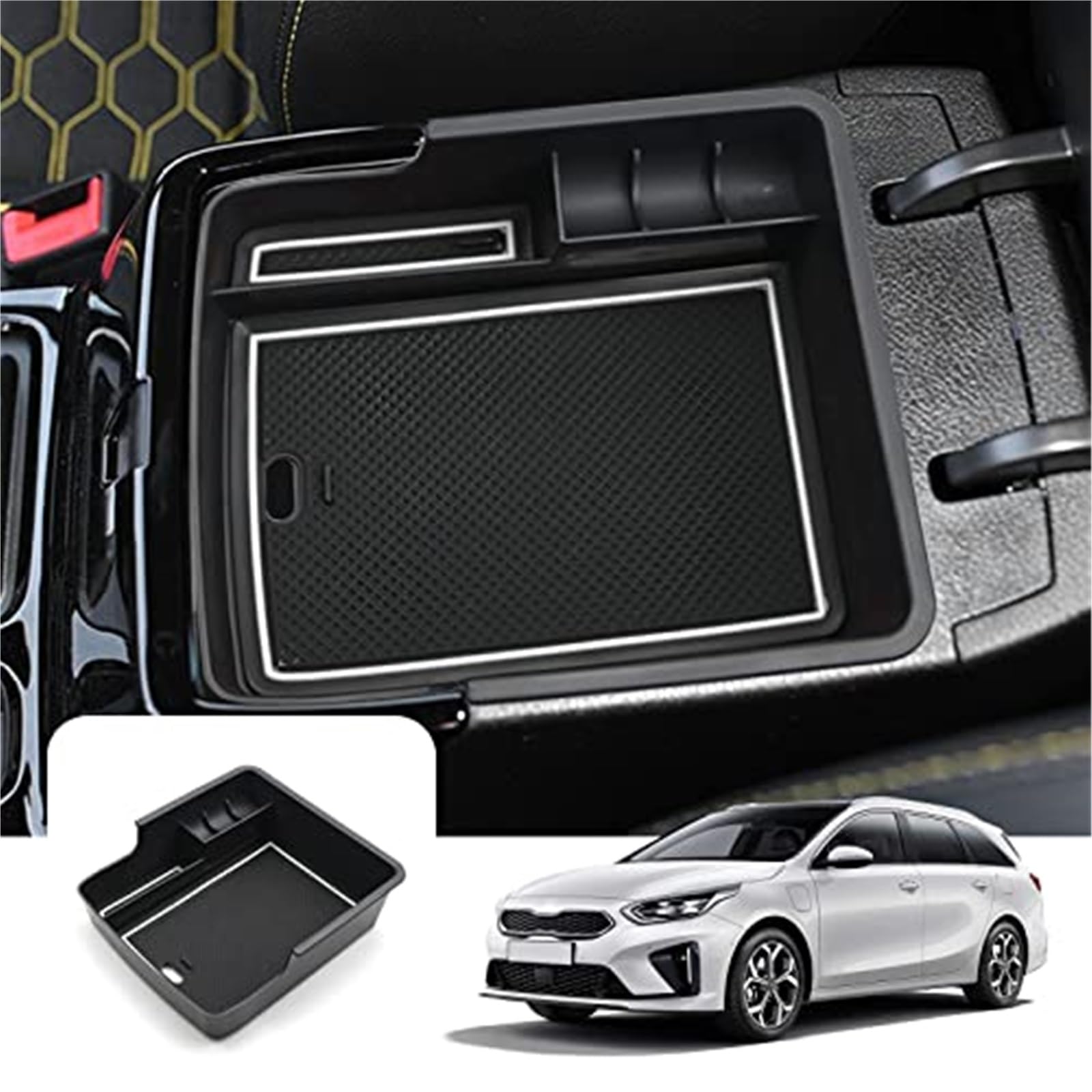 QASULER Auto-Armlehnen-Organizer, for Kia, XCeed SUV, XCeed-Mittelkonsolen-Armlehnenablage, Auto-XCeed-SUV-Zubehör-Aufbewahrungsbox, Mittelarmlehnen-Handschuhfach Armlehnen-Aufbewahrungsbox(White) von QASULER