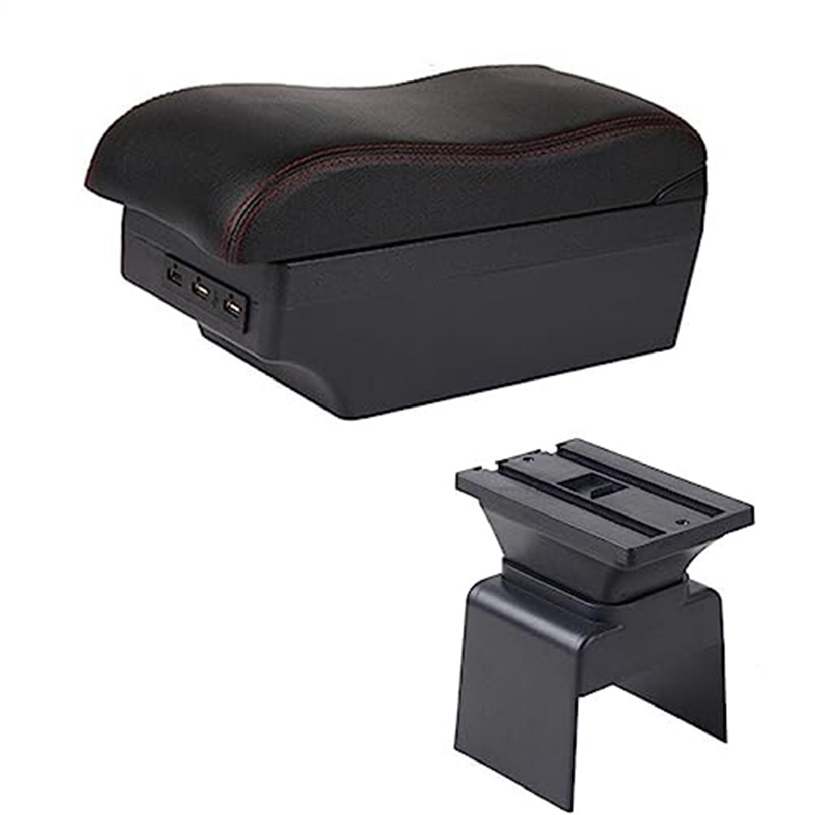 QASULER Auto-Armlehnenbox, Mittelkonsole, Aufbewahrungsbox, Auto-Styling, mit Getränkehalter, USB-Zubehör, for Peugeot, 307 Auto-Mittelkonsolenabdeckung(Black E2 Red Line) von QASULER