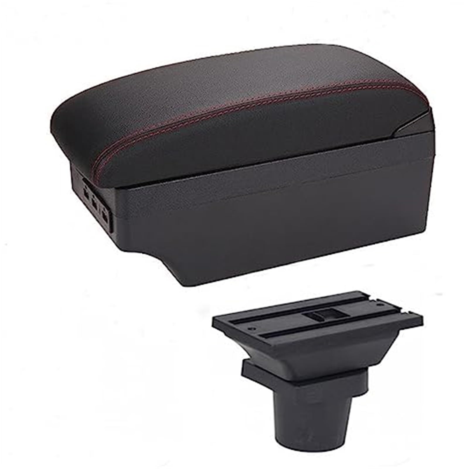 QASULER Auto-Armlehnenbox, Mittelkonsole, Aufbewahrungskoffer, Modifikationszubehör mit Getränkehalter, USB-Anschluss, for Kia, for Picanto Auto-Mittelkonsolenabdeckung(Black C-Black Red Line) von QASULER