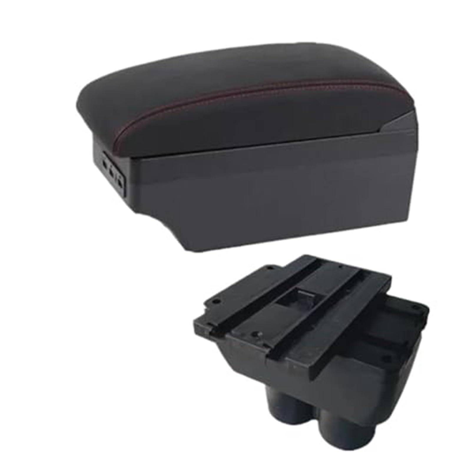 QASULER Auto-Armlehnenbox, zentrale Mittelkonsole, Aufbewahrungsbox mit USB, for VW, for Touran, for Caddy, Autozubehör Auto-Mittelkonsolenabdeckung(Black C1 Red Line 7usb) von QASULER