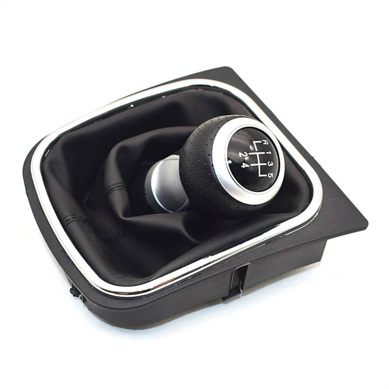 QASULER Auto Geschwindigkeit Schaltknauf Staubdicht Cove 5or6 PU Leder Schaltknauf Gaitor Abdeckung, for VW, for Golf MK6 2009-2012 Automatischer Schaltknauf(Black 5 Speed) von QASULER