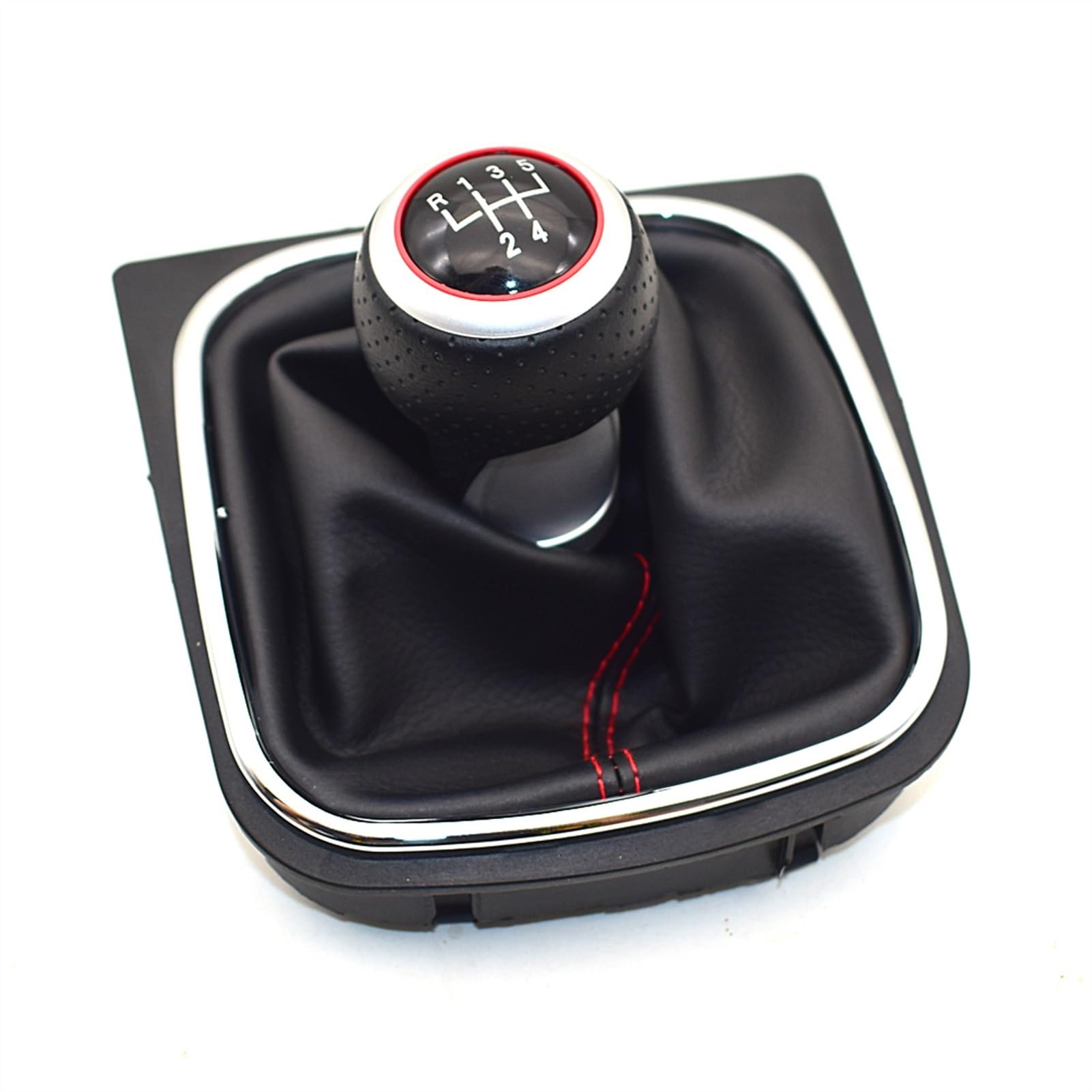 QASULER Auto Geschwindigkeit Schaltknauf Staubdicht Cove 5or6 PU Leder Schaltknauf Gaitor Abdeckung, for VW, for Golf MK6 2009-2012 Automatischer Schaltknauf(RED 5 Speed) von QASULER