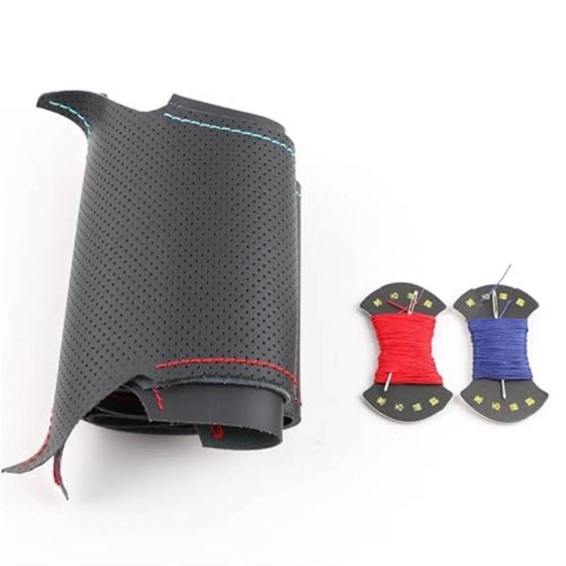 QASULER Auto-Lenkradabdeckung, for Civic, for 9 2012 2013 2014 2015, schwarzes Ledergeflecht-Lenkrad Lenkradschutz(Black Red Blue Thread) von QASULER