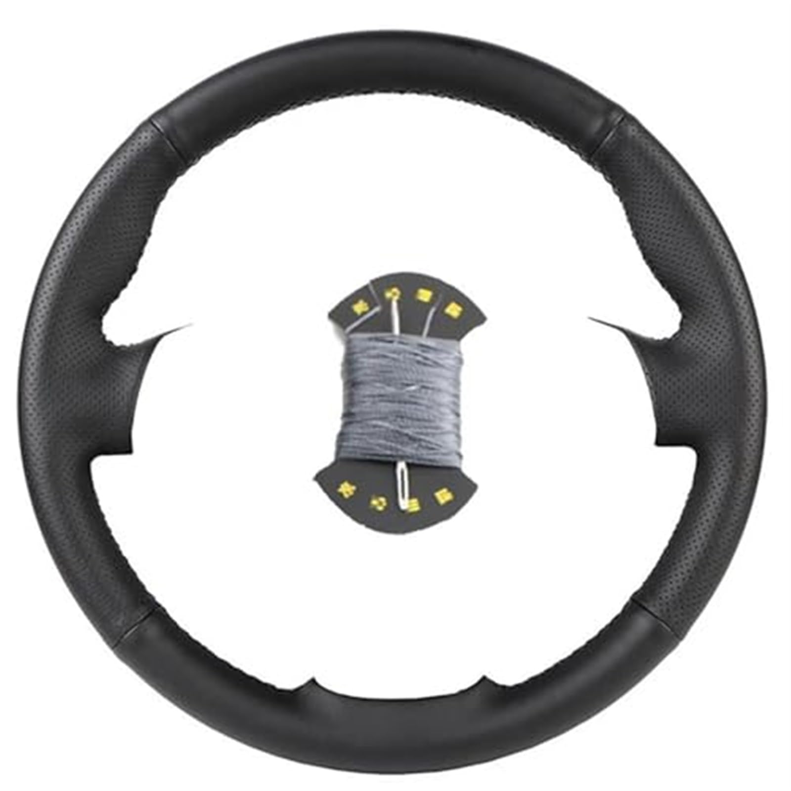 QASULER Auto-Lenkradbezug, for, E60 E61 530d 545i 550i E63 E64 630i 645Ci 650i, Leder-Lenkradhülle nach Maß Lenkradschutz(Black Grey Thread) von QASULER