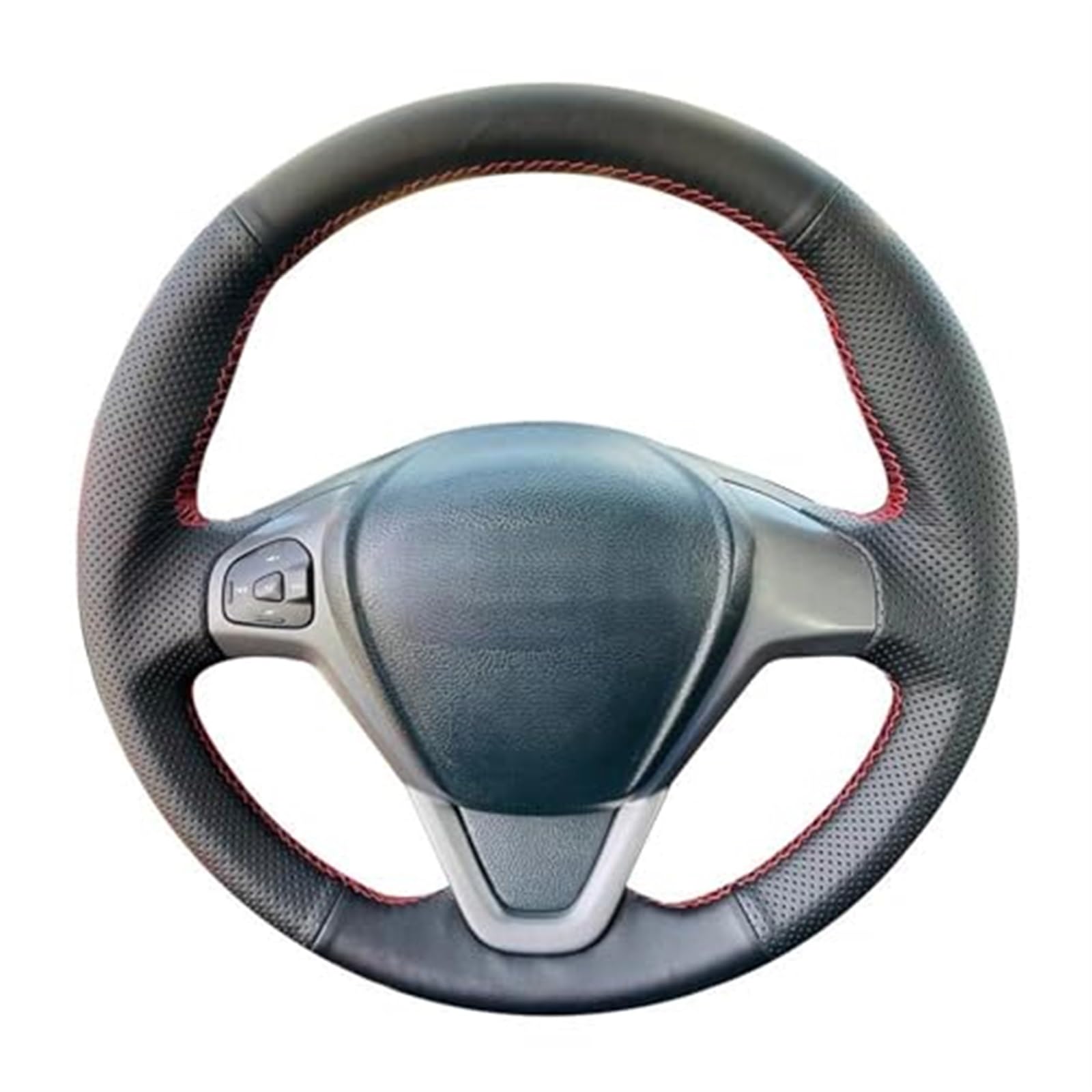 QASULER Auto-Lenkradbezug, for Ecosport, for Fiesta, 2008–2017, Autozubehör, umwickelt rutschfestes schwarzes Kunstleder Lenkradschutz(Black White Thread) von QASULER