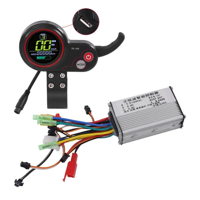 QASULER Elektroroller-Controller mit TF-100 LCD-Display, Bedienfeld, Schaltschalter-Zubehör, 36 V, 48 V, for Kugoo, for Elektro-Fahrrad-Roller E-Scooter-Anzeigetafel(48V Suit) von QASULER