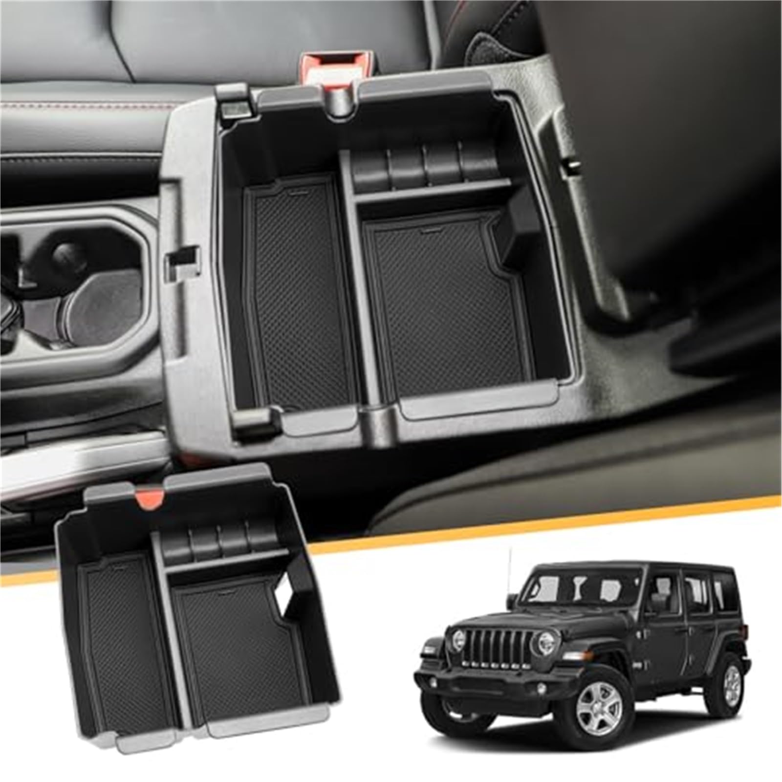 QASULER For Jeep, Wrangler JL/Gladiator JT 2018-2023 2024, Aufbewahrungsbox for die Mittelkonsole, Organizer-Ablage for Handschuhfach der Mittelarmlehne mit Anti-Rutsch-Matte, Wrangler-Zubehör Armlehn von QASULER