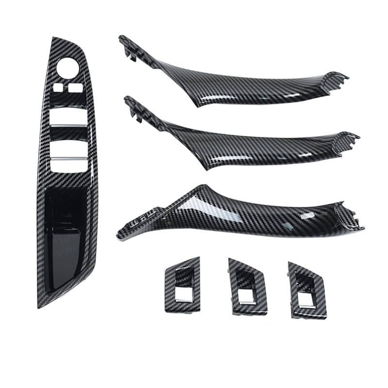 QASULER Innentür Armlehne Fenster Schalter Panel Pull Griff Set, for, for 5 Series F10 F11 F18 520i 523i 525i 528i 535i Innentürgriff für Fahrzeuge(Carbonfiber LHD 7PCS) von QASULER