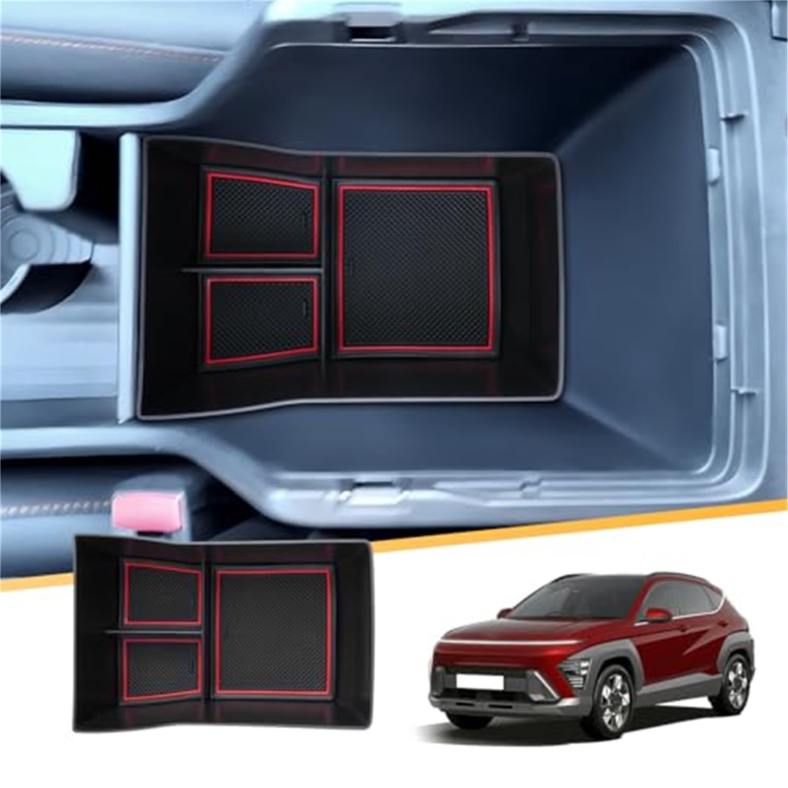 QASULER Kompatibel mit Hyundai, Kona SX2 2024 2025 Mittelkonsolen-Aufbewahrungsbox, Kona SX2 2024 Zubehör Armlehnen-Organizer-Ablage Mittelarmlehne Handschuhfach Aufbewahrungsbox Armlehnen-Aufbewahrun von QASULER