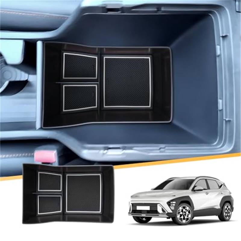 QASULER Kompatibel mit Hyundai, Kona SX2 2024 2025 Mittelkonsolen-Aufbewahrungsbox, Kona SX2 2024 Zubehör Armlehnen-Organizer-Ablage Mittelarmlehne Handschuhfach Aufbewahrungsbox Armlehnen-Aufbewahrun von QASULER