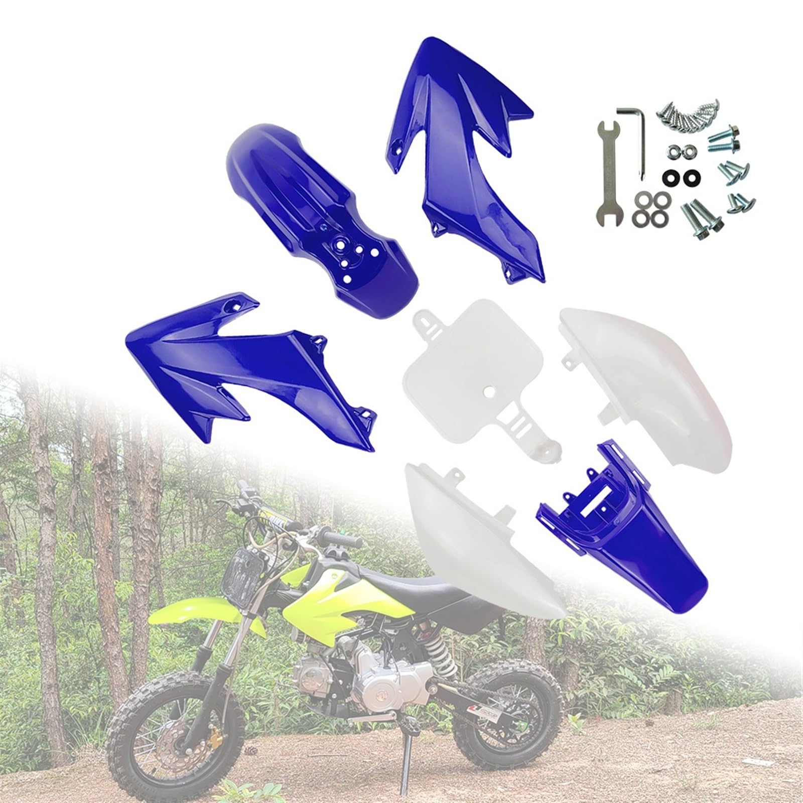 QASULER Kunststoff-Verkleidungskörper-Kits passend for CRF50 XR50, CRF 50 Pit Dirt Motor Trail Bike 50cc 70cc 90cc 110cc 125cc 140 Kotflügelverkleidungsset(Blue with White) von QASULER