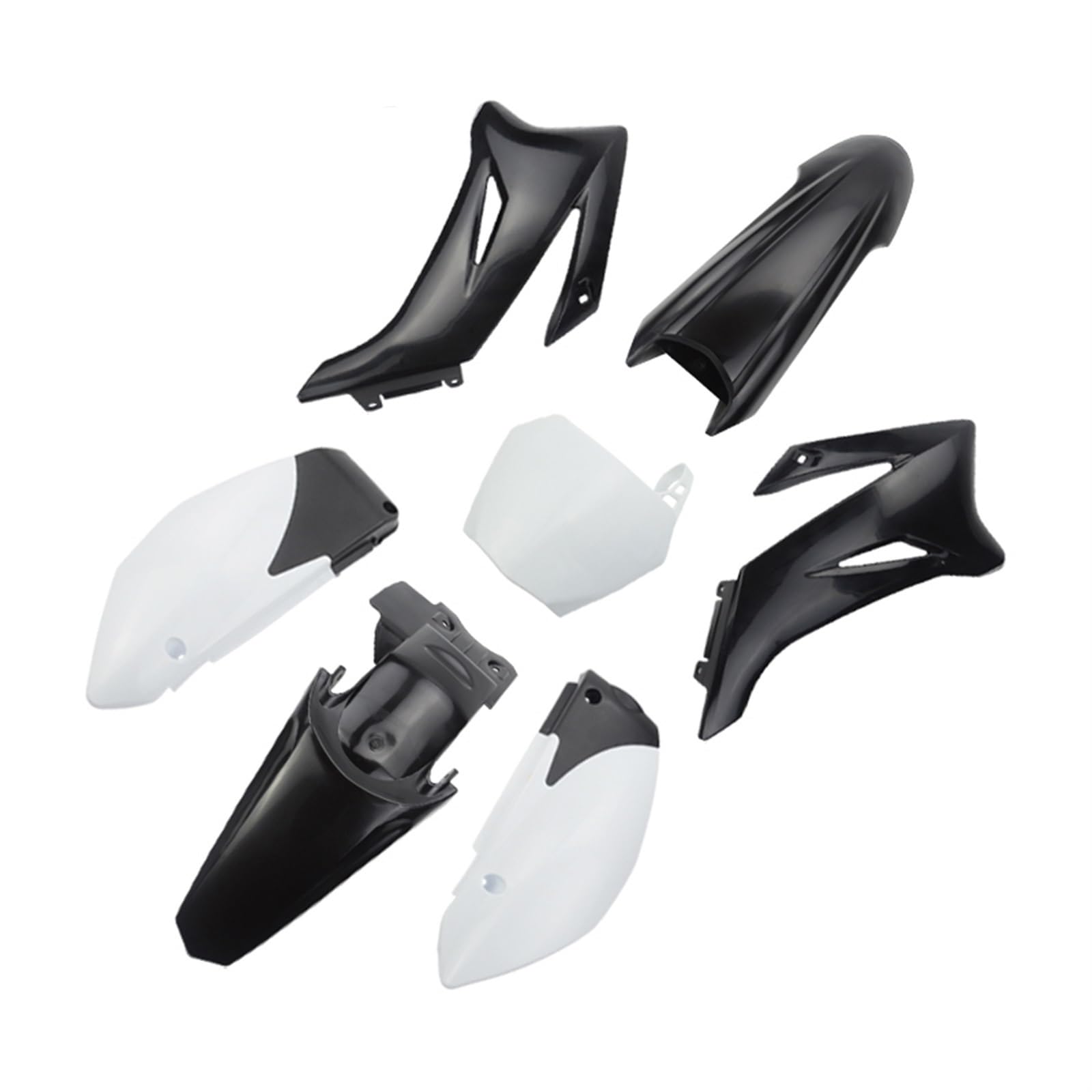 QASULER Motorrad Kunststoff Abdeckung Verkleidung Körper Kunststoff Abdeckung Kit Set TTR110 Dirt Bike Pit BIK Motocross Verkleidungs-Kotflügel-Kit(Black White) von QASULER